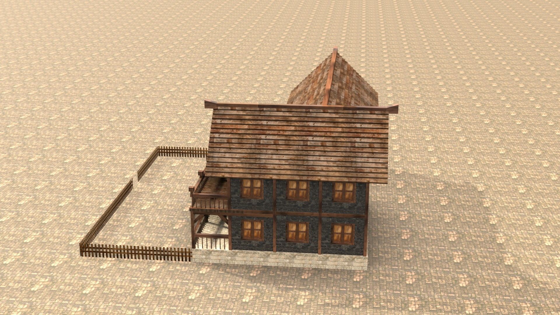 Low poly medieval village house Low-poly 3D model_9