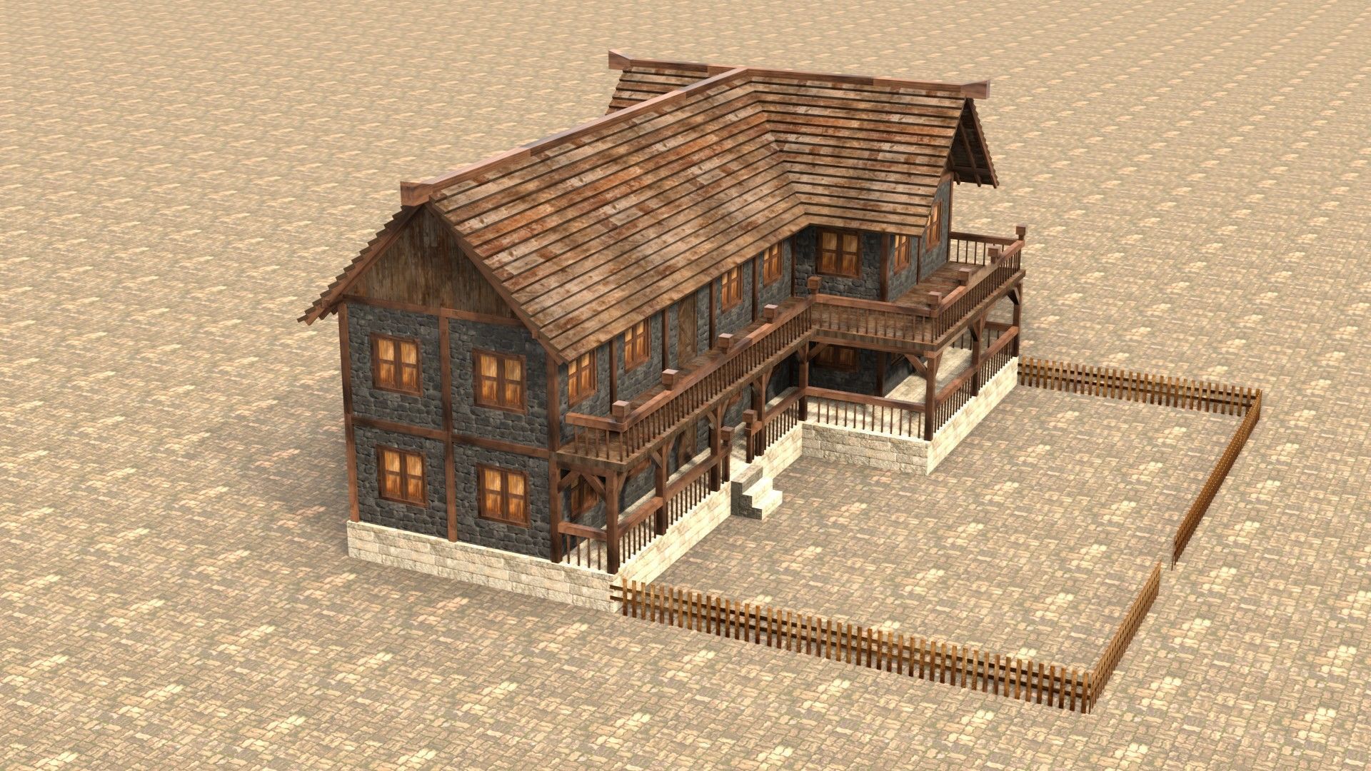 Low poly medieval village house Low-poly 3D model_5