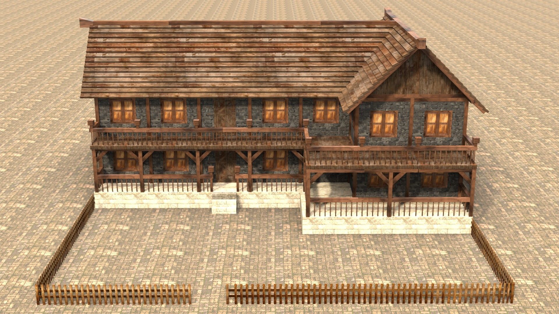 Low poly medieval village house Low-poly 3D model_1