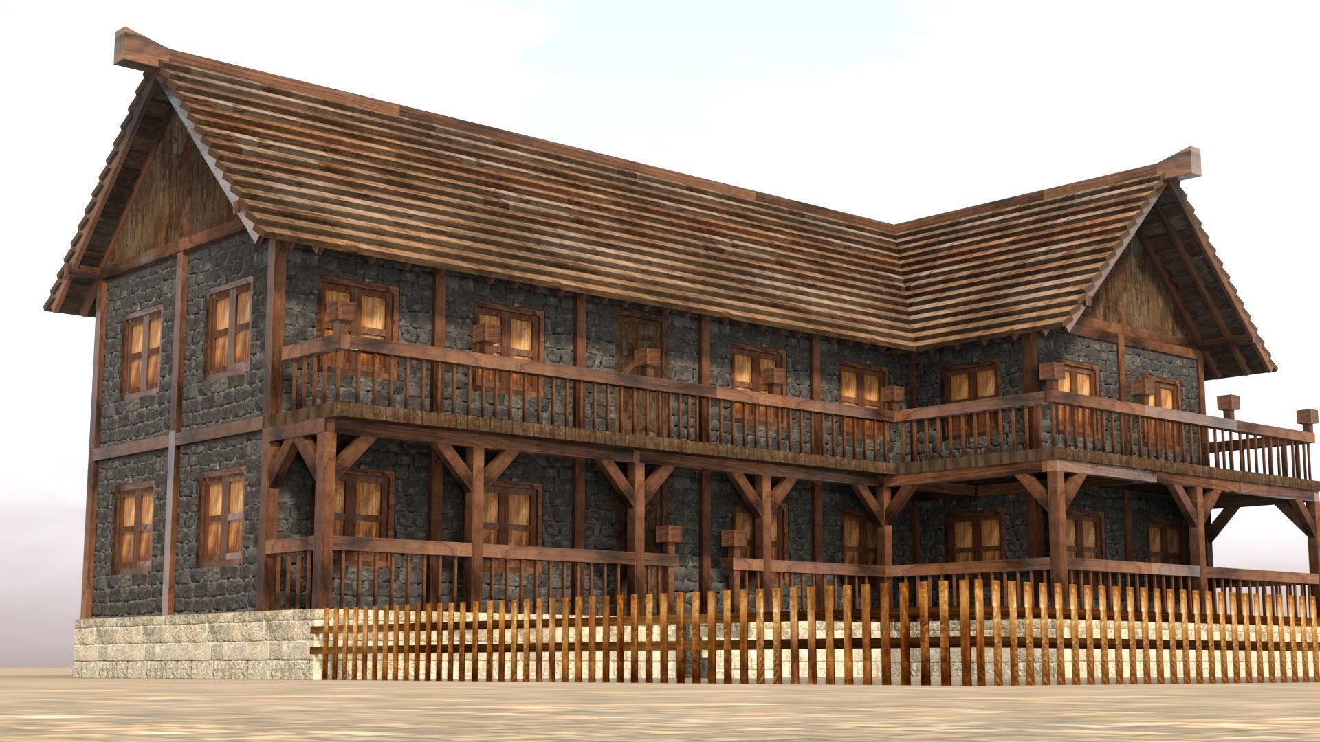 Low poly medieval village house Low-poly 3D model_11