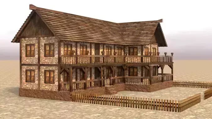 Low poly medieval thatched house Low-poly 3D model