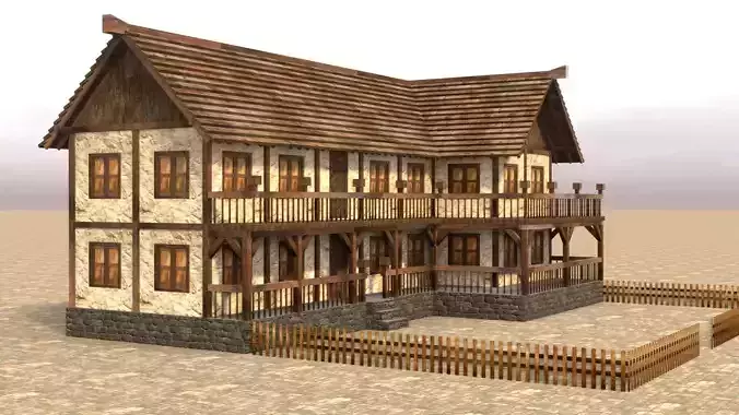 Low poly fantasy village building Low-poly 3D model