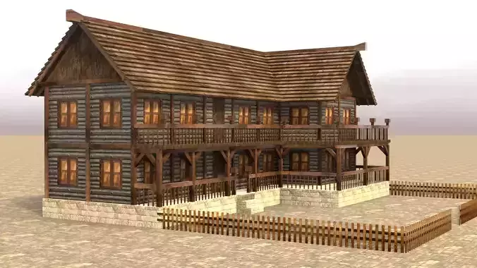 Historical medieval house 3D asset Low-poly 3D model