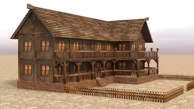 High-quality low poly medieval house Low-poly 3D model