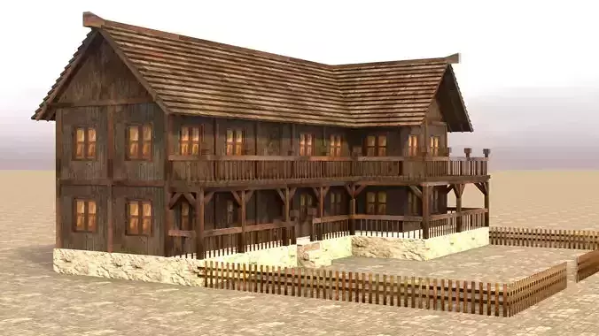 Hand-painted medieval village home Low-poly 3D model