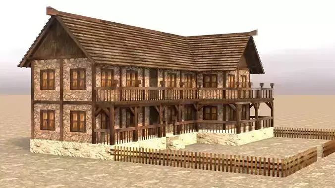 Game-ready medieval village asset Low-poly 3D model