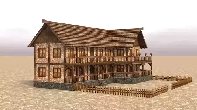 Game-ready medieval house model Low-poly 3D model