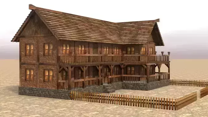 3D ancient European house model Low-poly 3D model