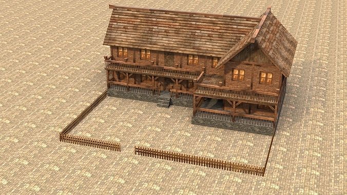 3D ancient European house model Low-poly 3D model 4