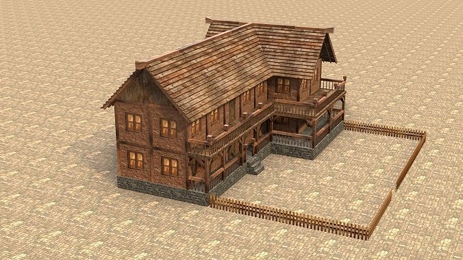 3D ancient European house model Low-poly 3D model 6
