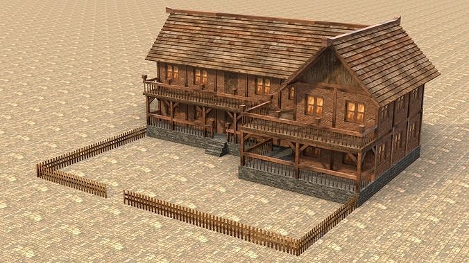 3D ancient European house model Low-poly 3D model 3