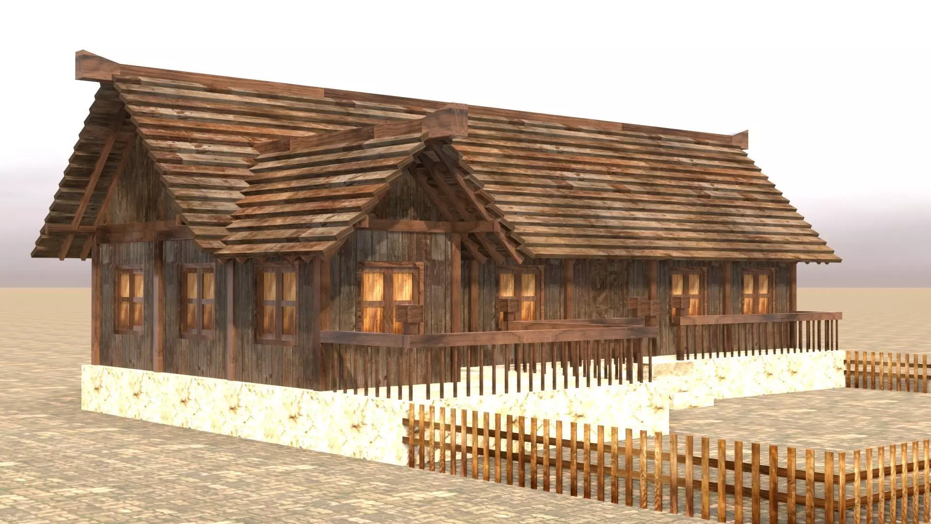 Modular medieval fantasy house Low-poly 3D model_0