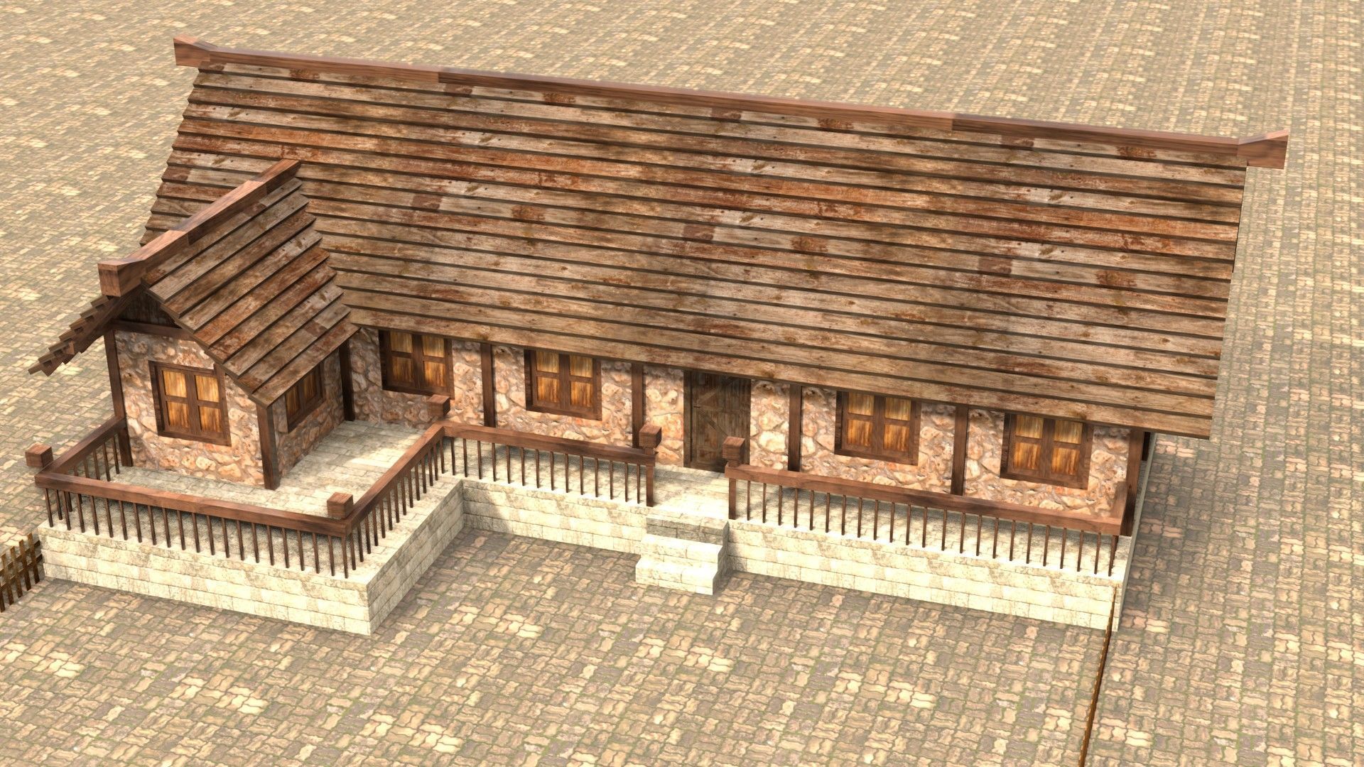 Modular fantasy medieval building Low-poly 3D model_3