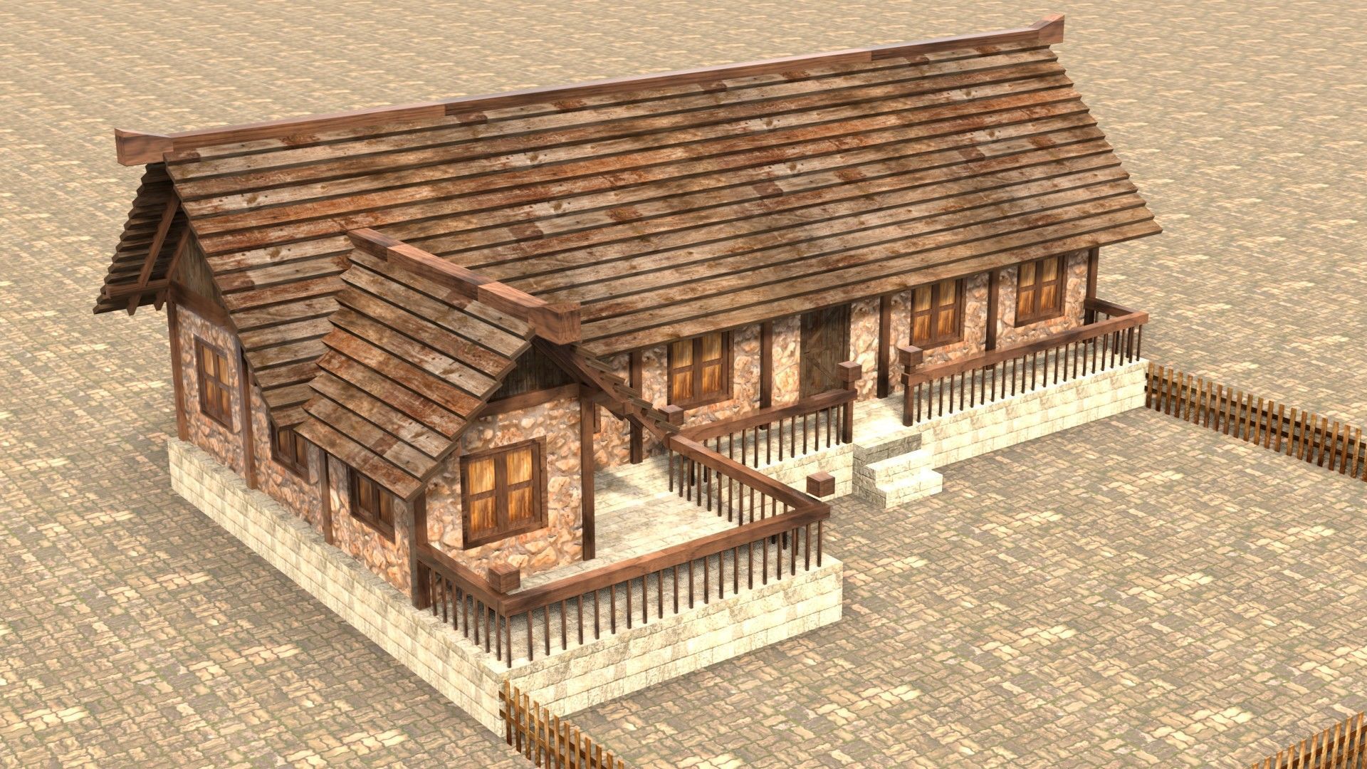 Modular fantasy medieval building Low-poly 3D model_4