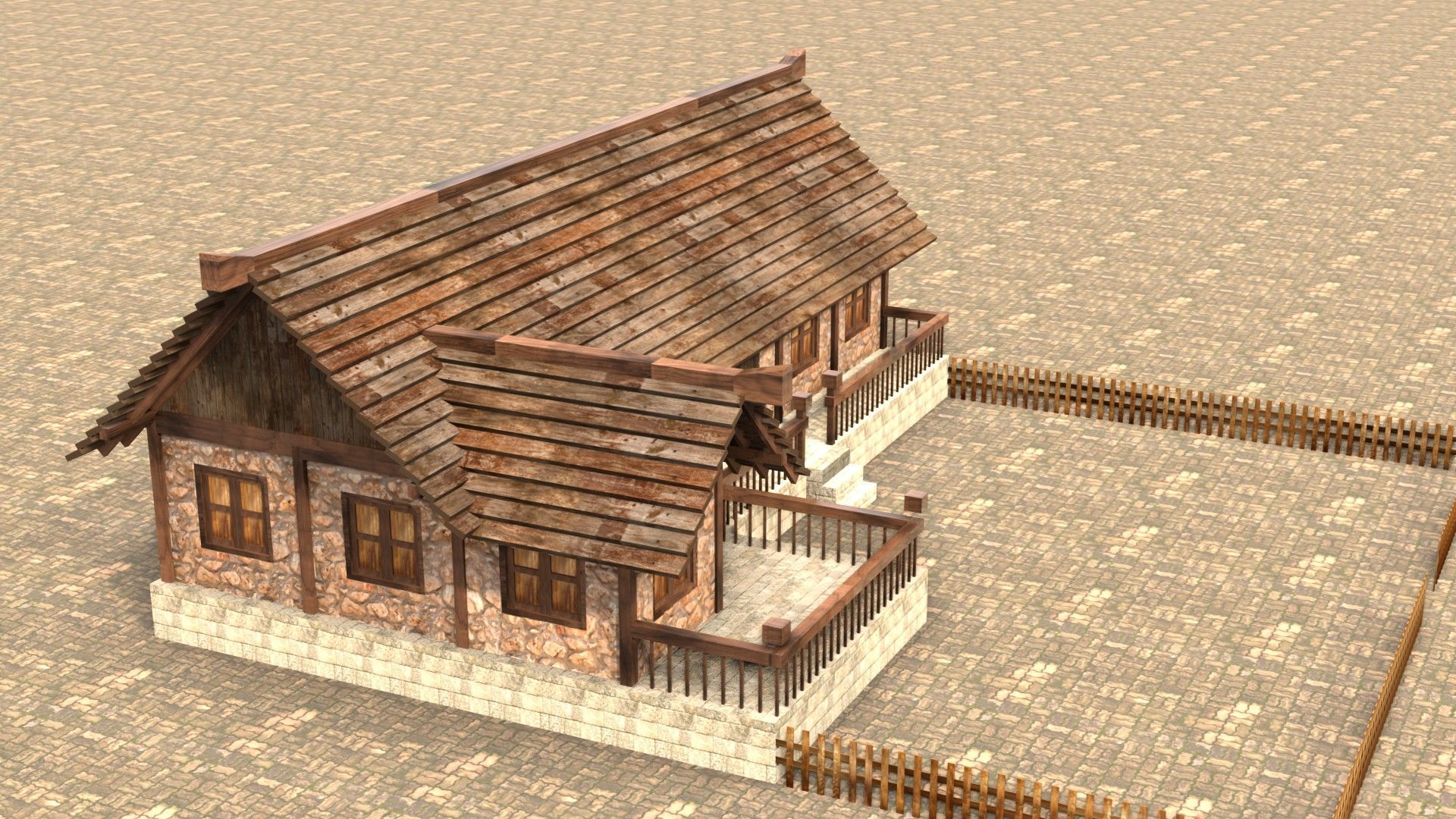 Modular fantasy medieval building Low-poly 3D model_5