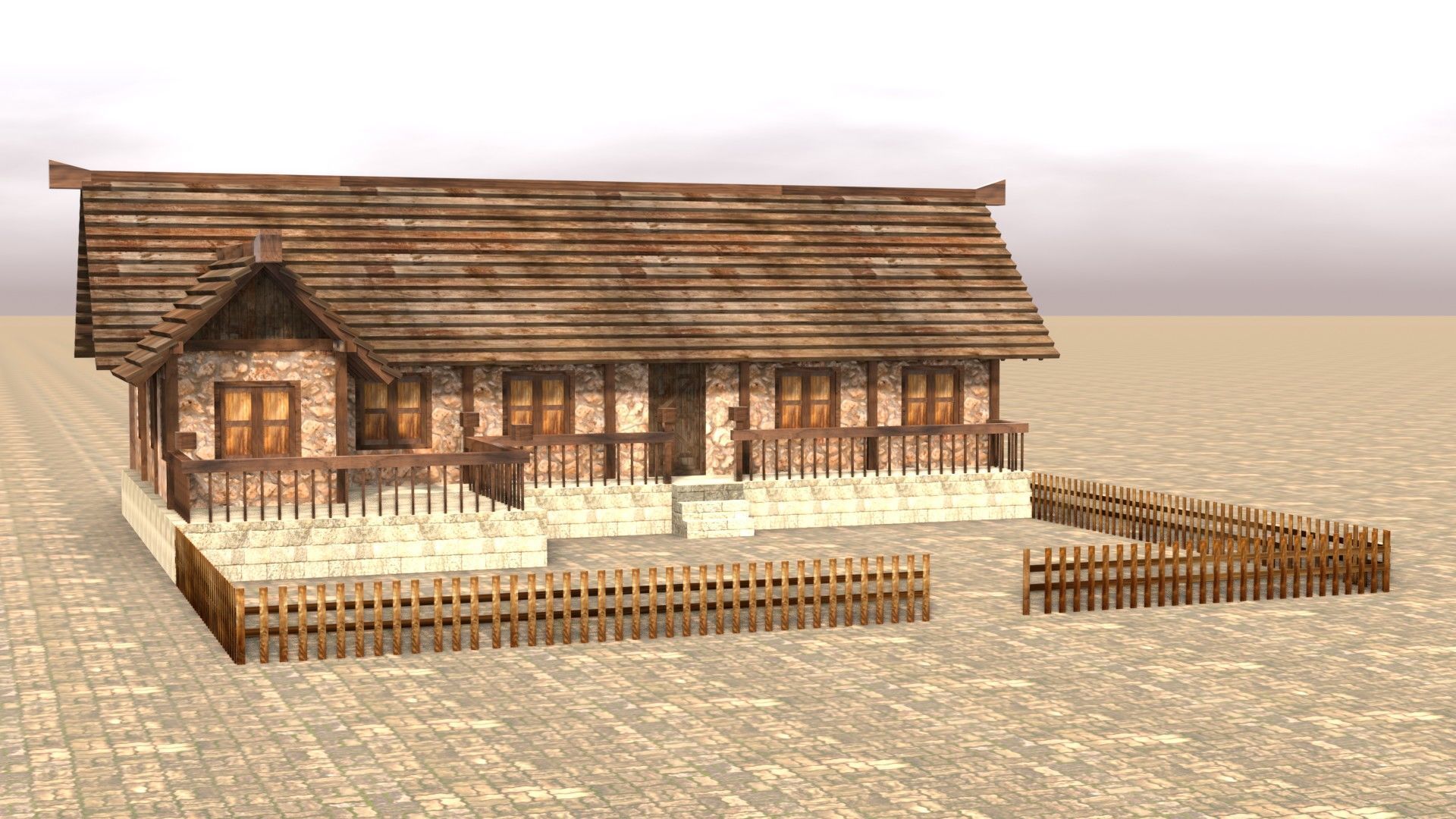 Modular fantasy medieval building Low-poly 3D model_16