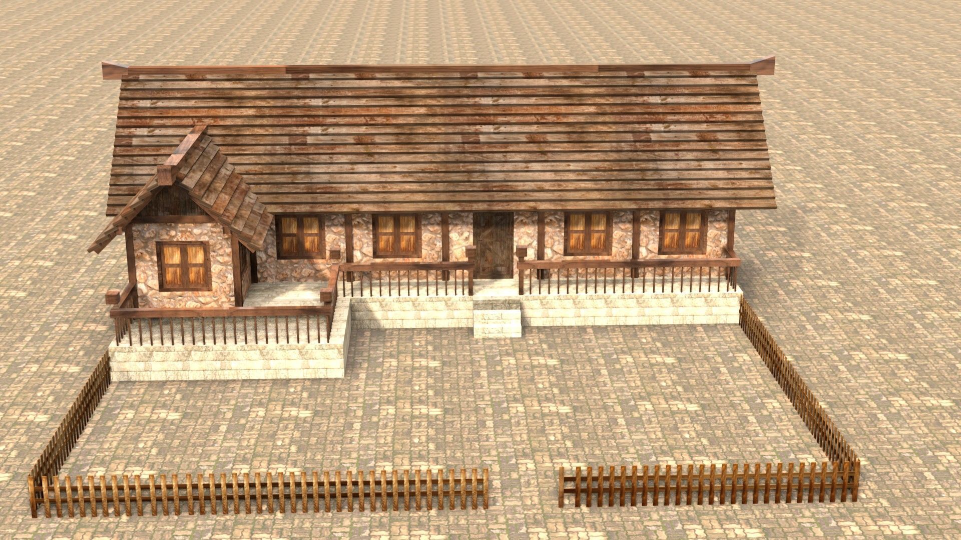 Modular fantasy medieval building Low-poly 3D model_1