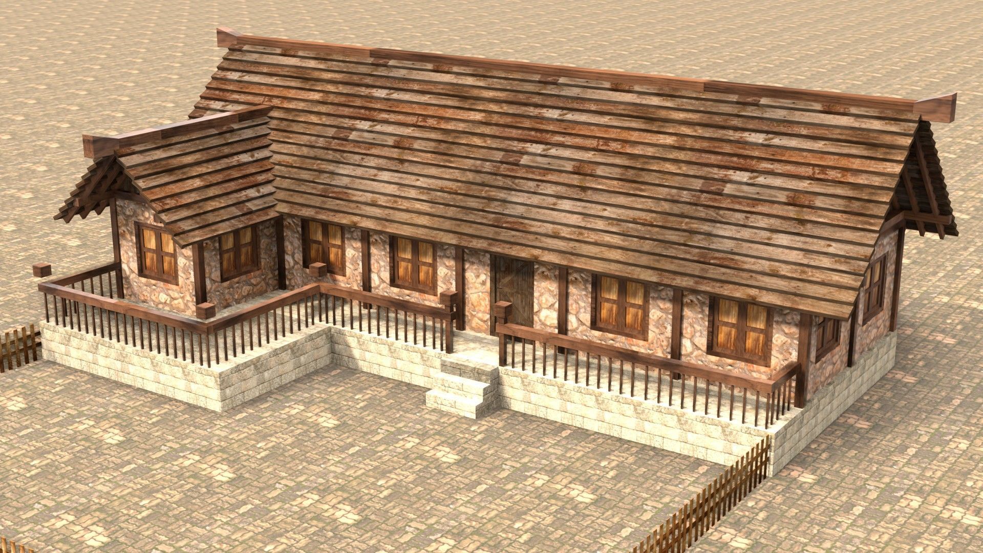 Modular fantasy medieval building Low-poly 3D model_2