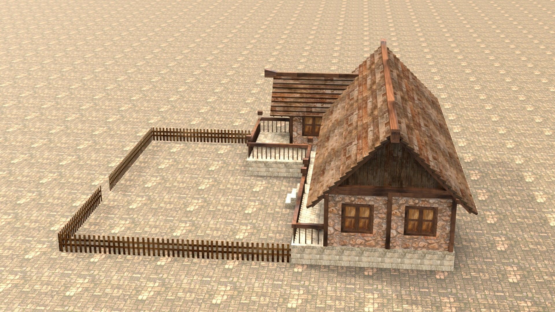 Modular fantasy medieval building Low-poly 3D model_9