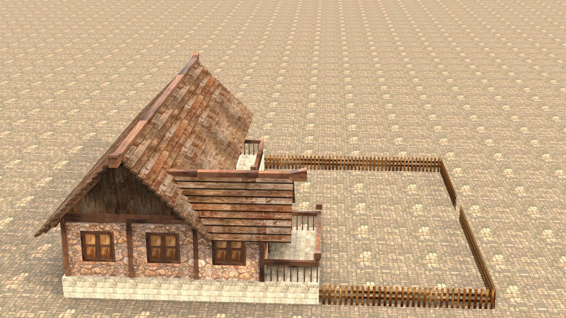 Modular fantasy medieval building Low-poly 3D model_6