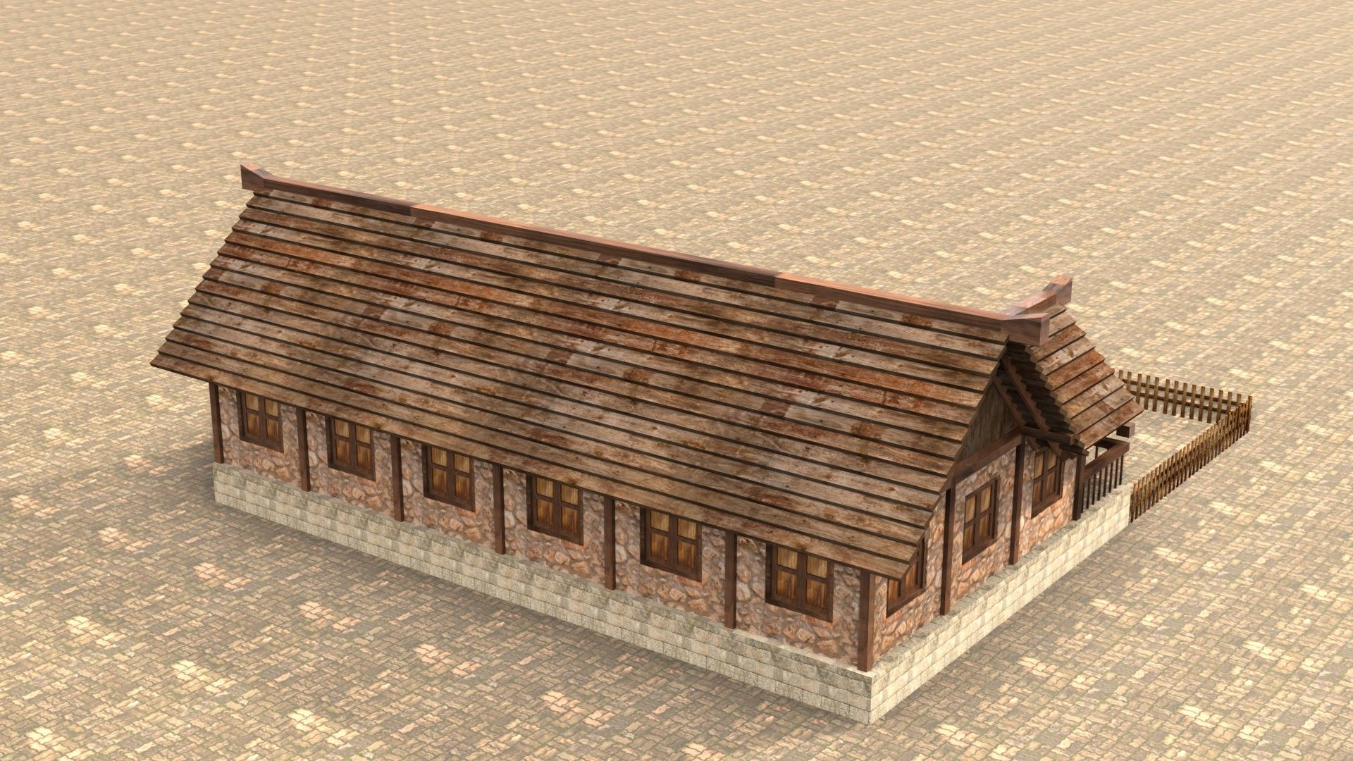 Modular fantasy medieval building Low-poly 3D model_7