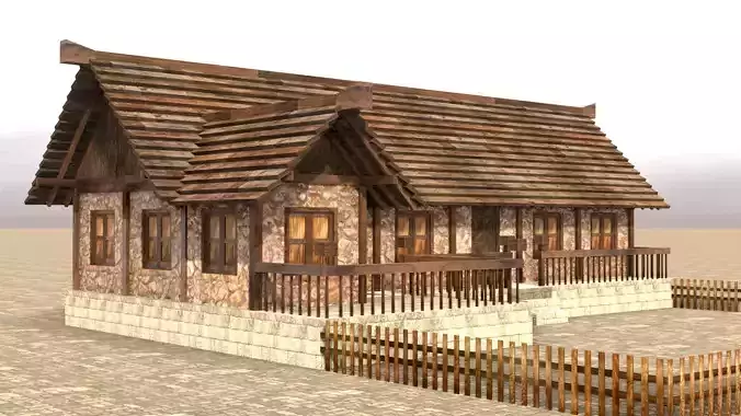 Modular fantasy medieval building Low-poly 3D model