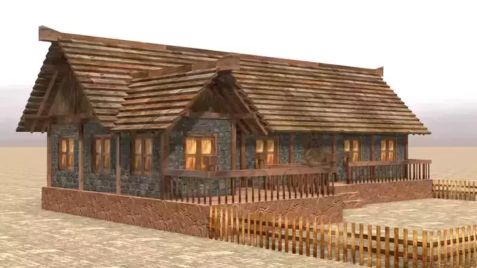 Medieval village elders house model Low-poly 3D model