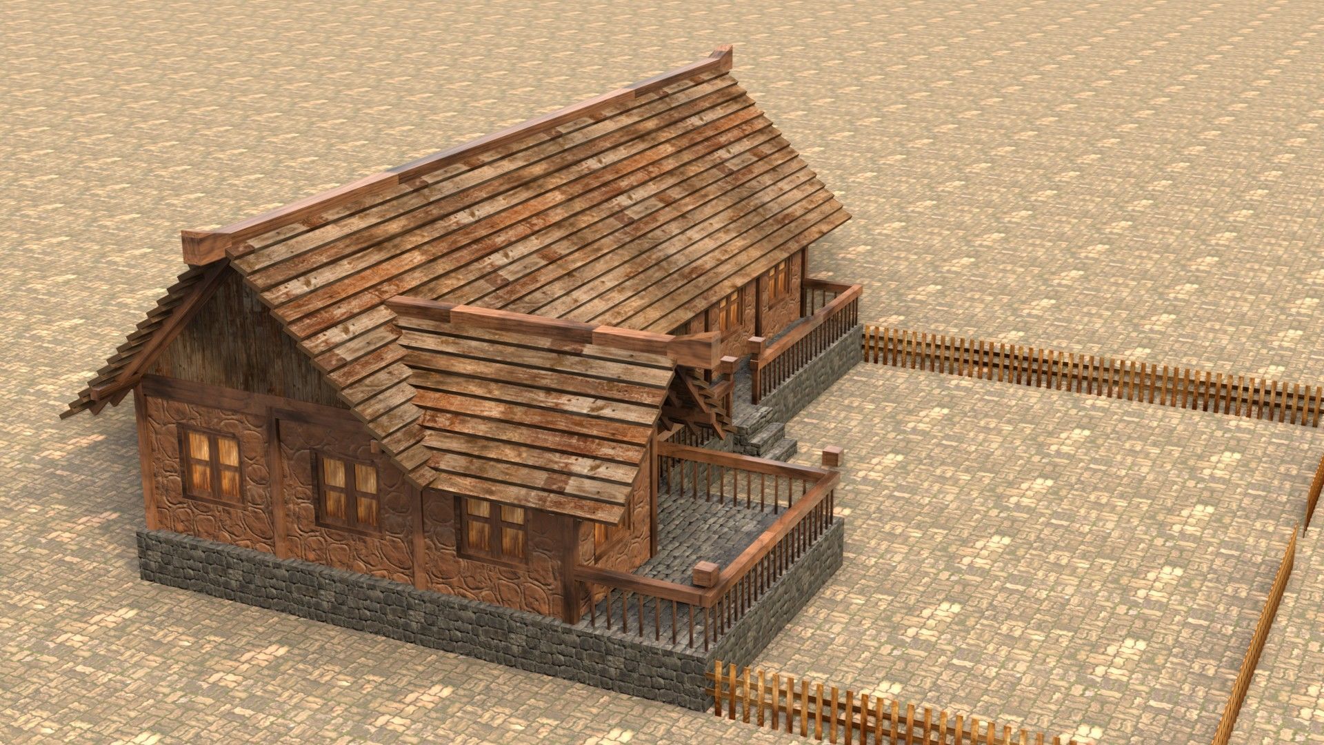 Low poly medieval wooden workshop Low-poly 3D model_5