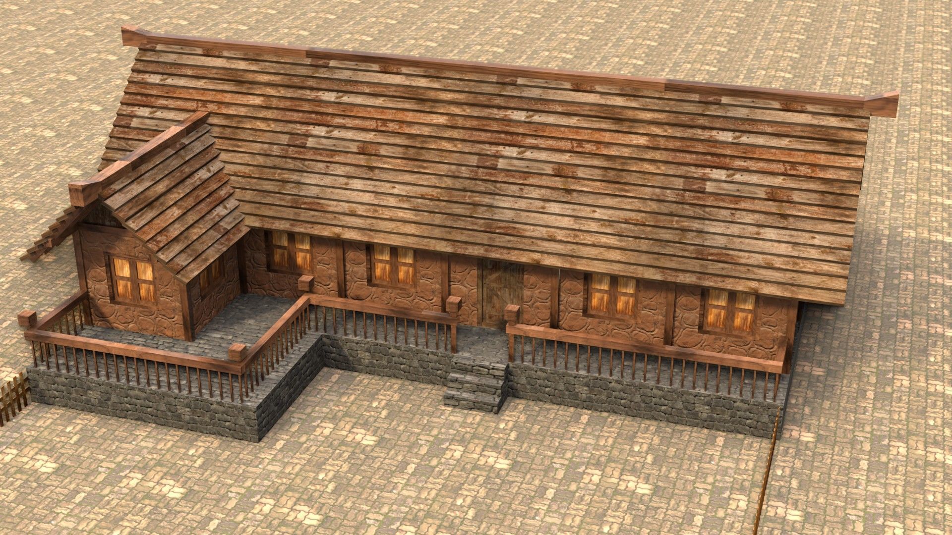 Low poly medieval wooden workshop Low-poly 3D model_3