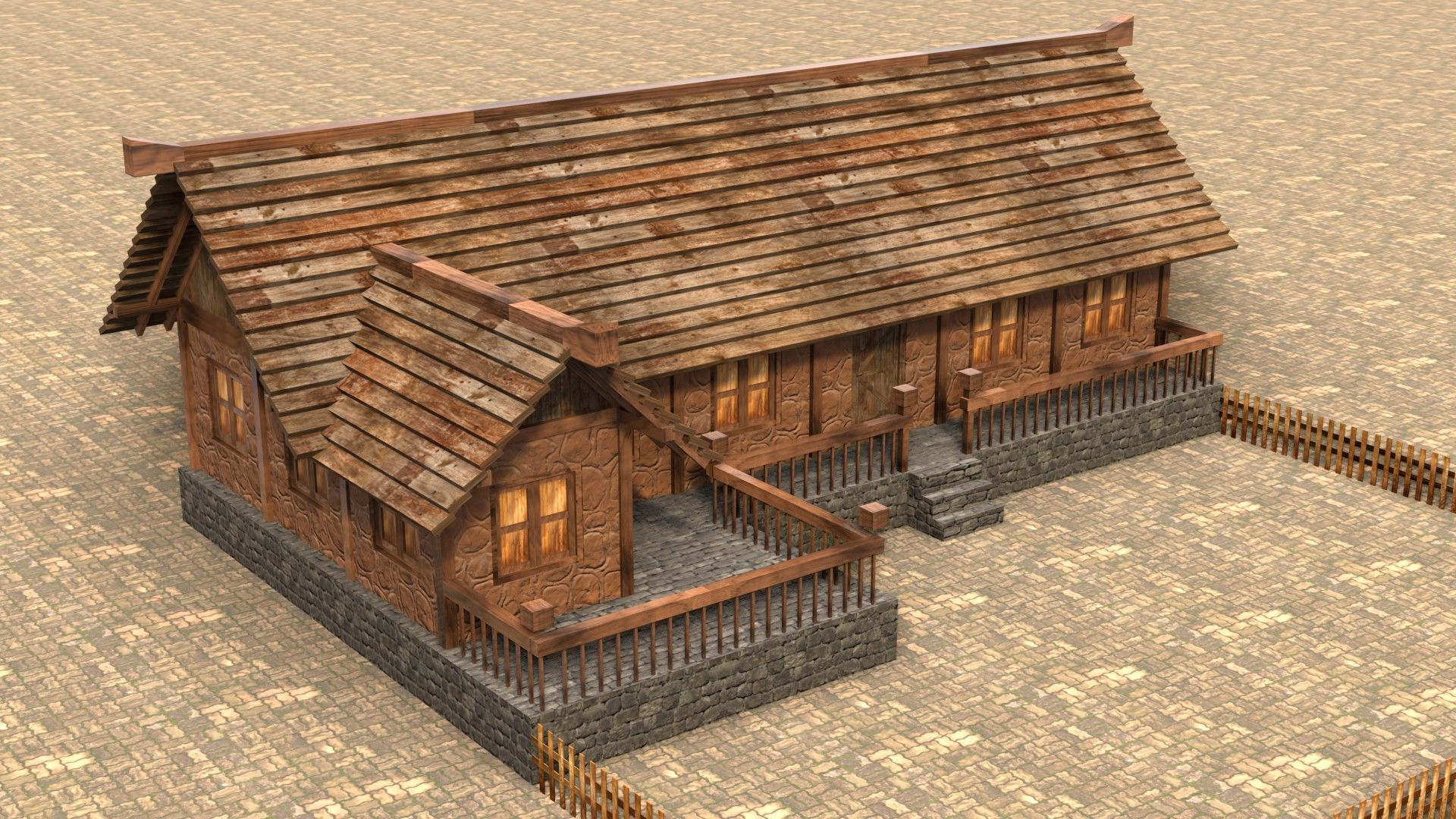 Low poly medieval wooden workshop Low-poly 3D model_4