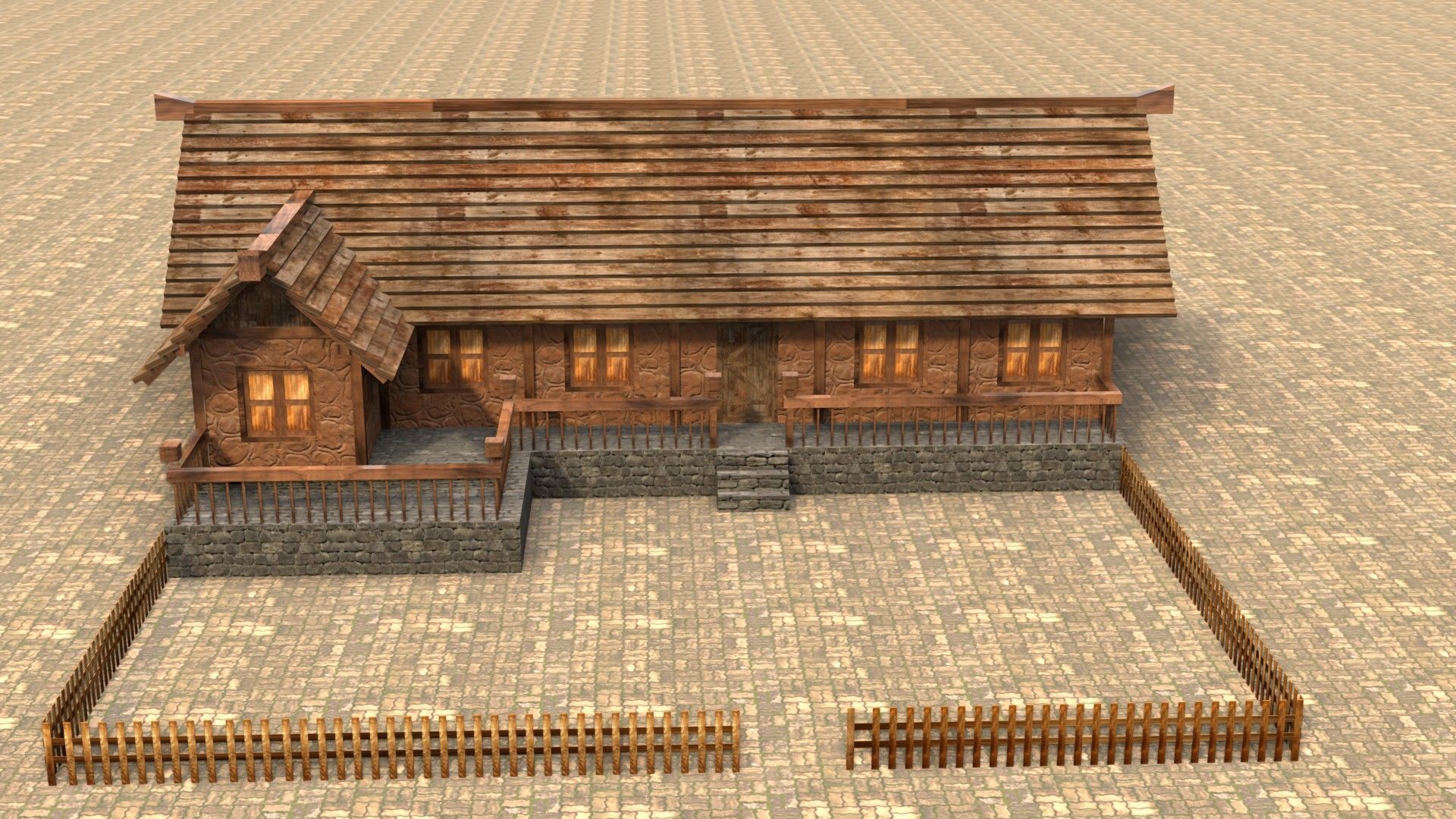 Low poly medieval wooden workshop Low-poly 3D model_1