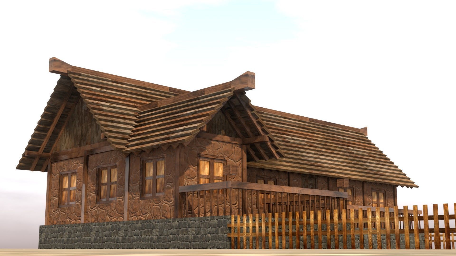 Low poly medieval wooden workshop Low-poly 3D model_11