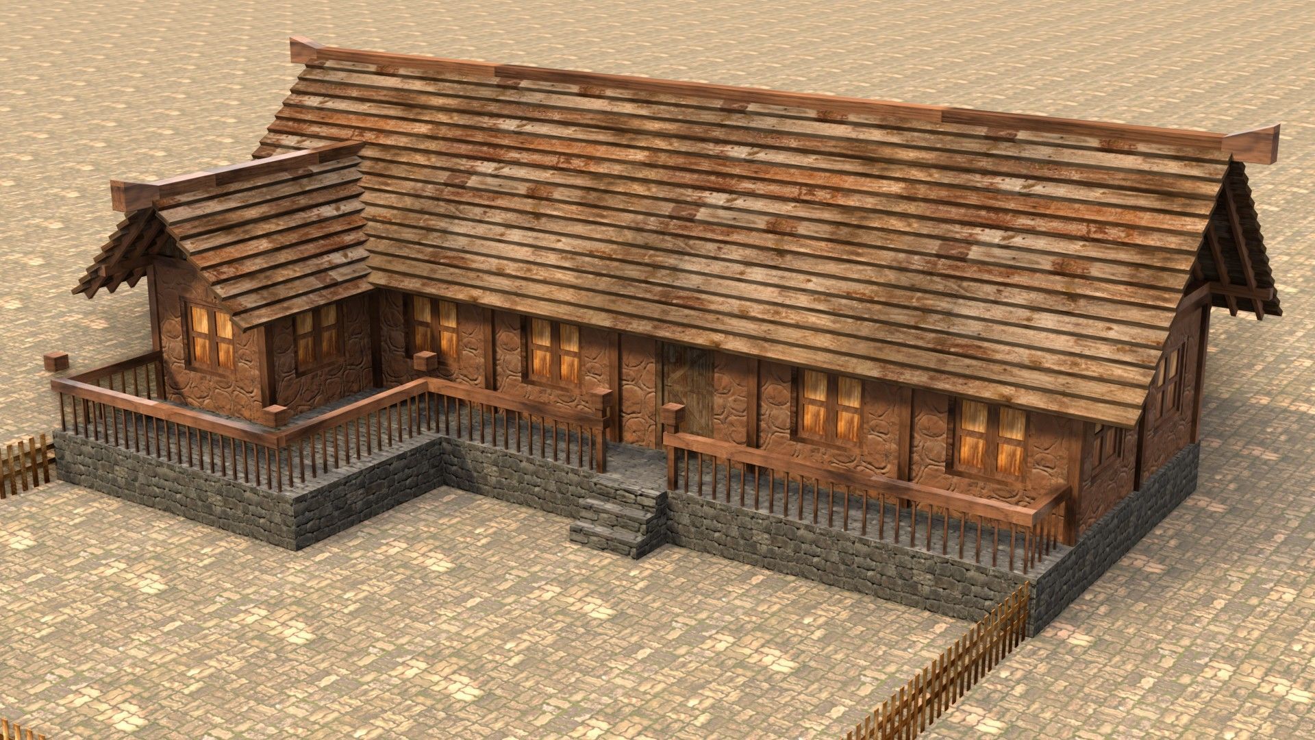 Low poly medieval wooden workshop Low-poly 3D model_2