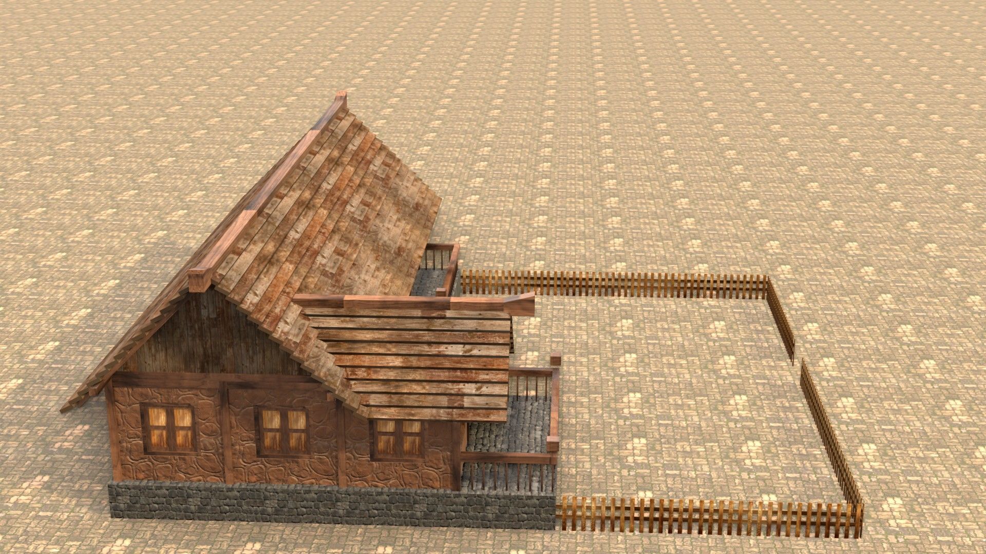 Low poly medieval wooden workshop Low-poly 3D model_6