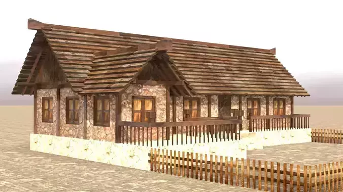 Low poly medieval mansion model Low-poly 3D model