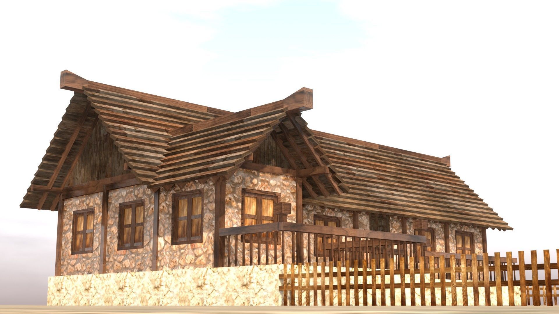 Low poly medieval mansion model Low-poly 3D model_11