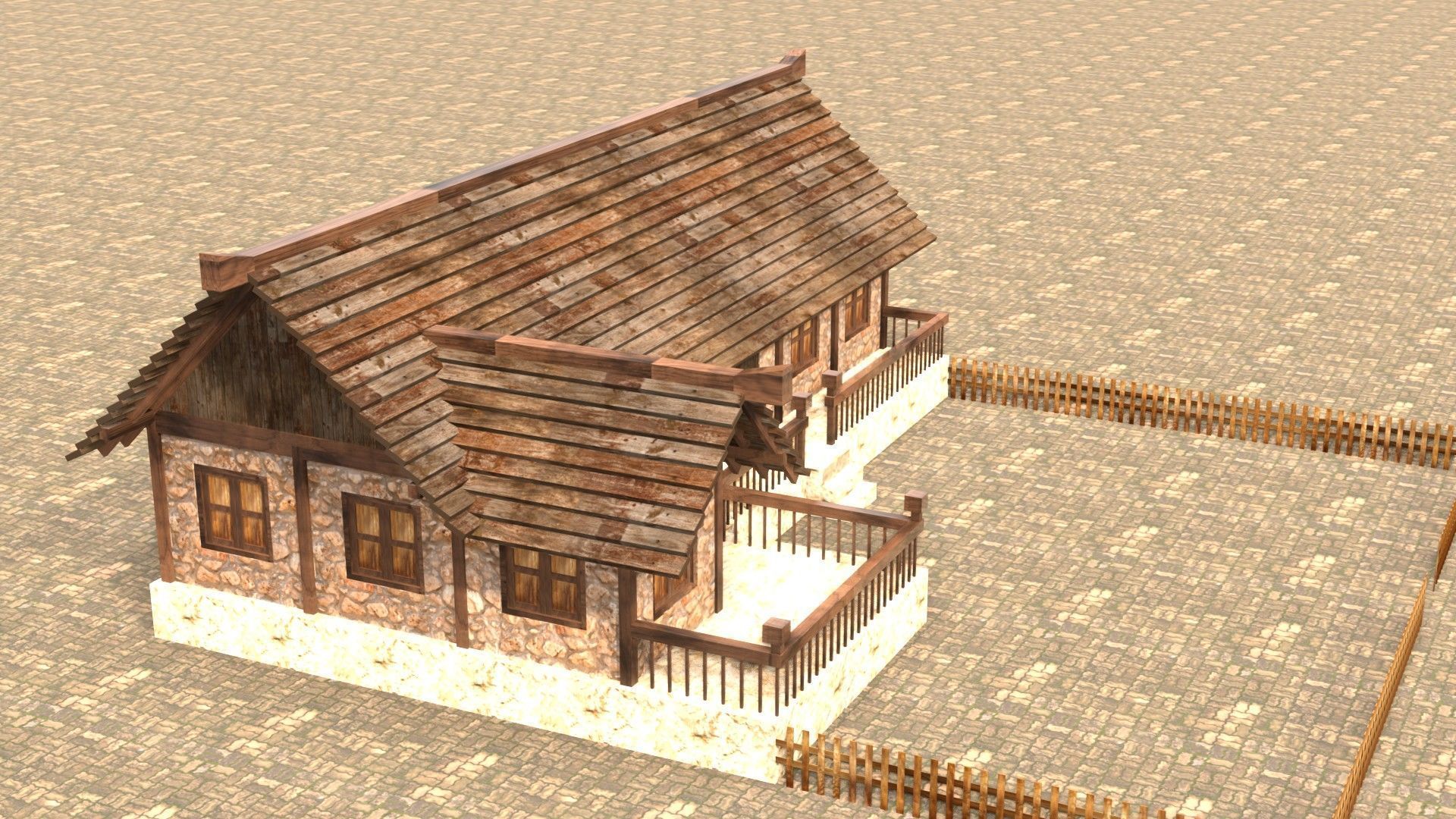 Low poly medieval mansion model Low-poly 3D model_5