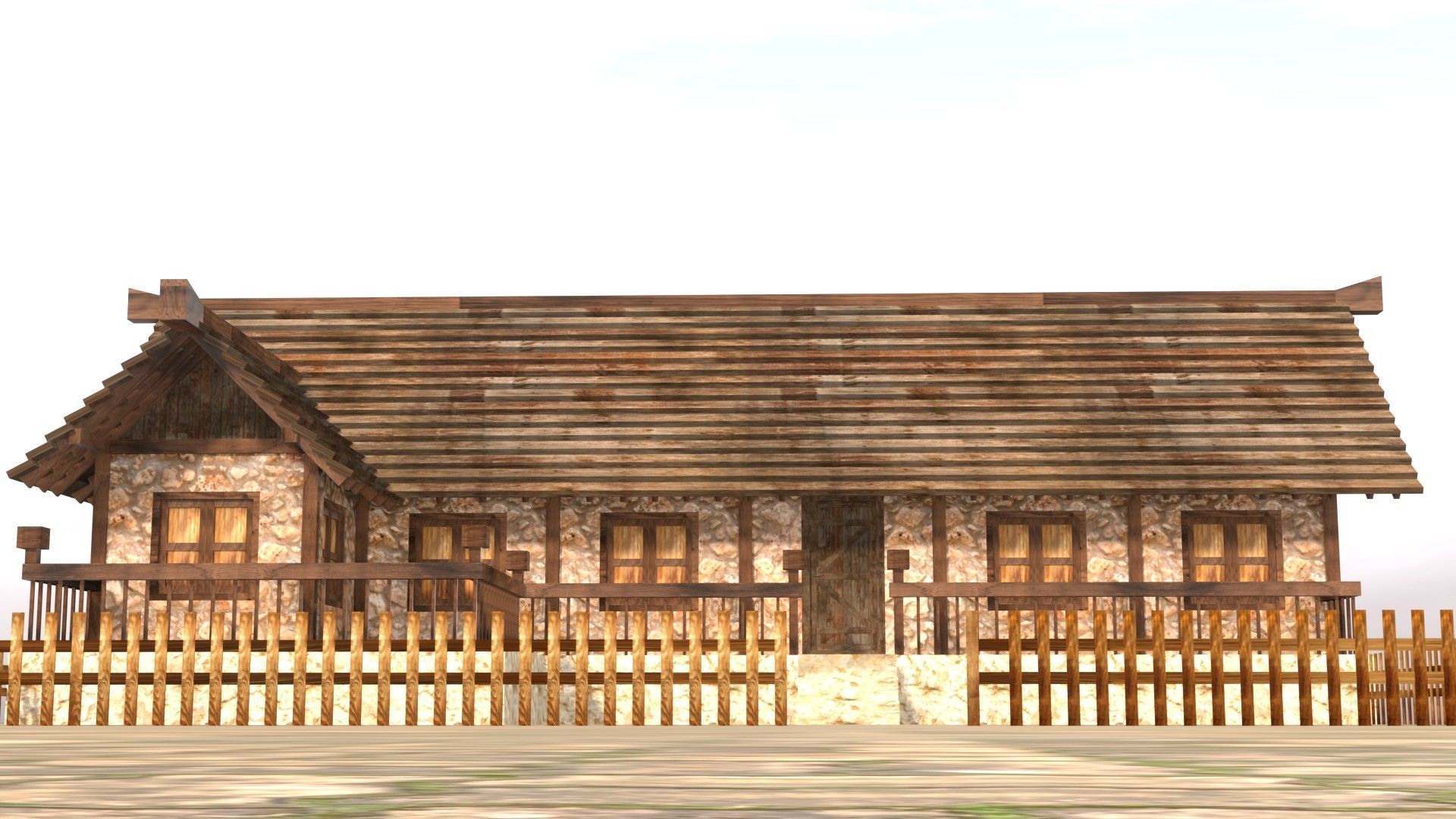 Low poly medieval mansion model Low-poly 3D model_10