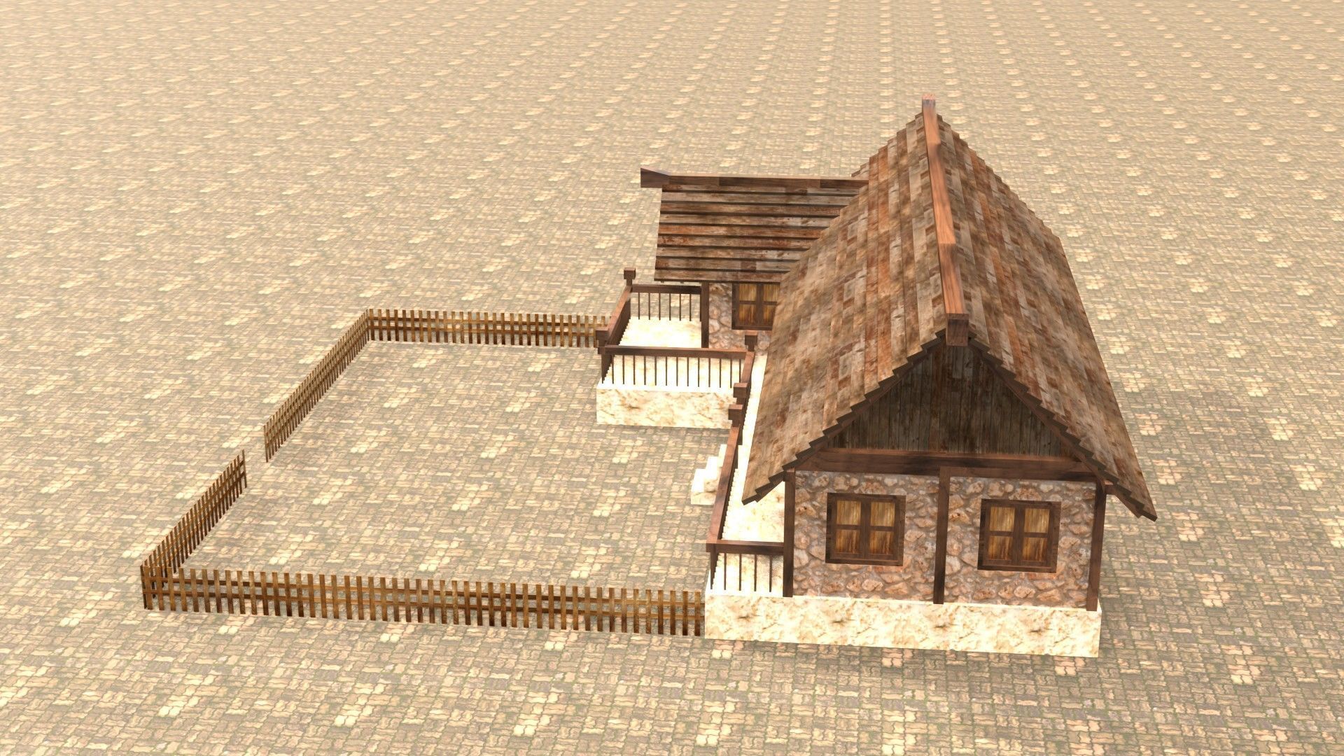 Low poly medieval mansion model Low-poly 3D model_9