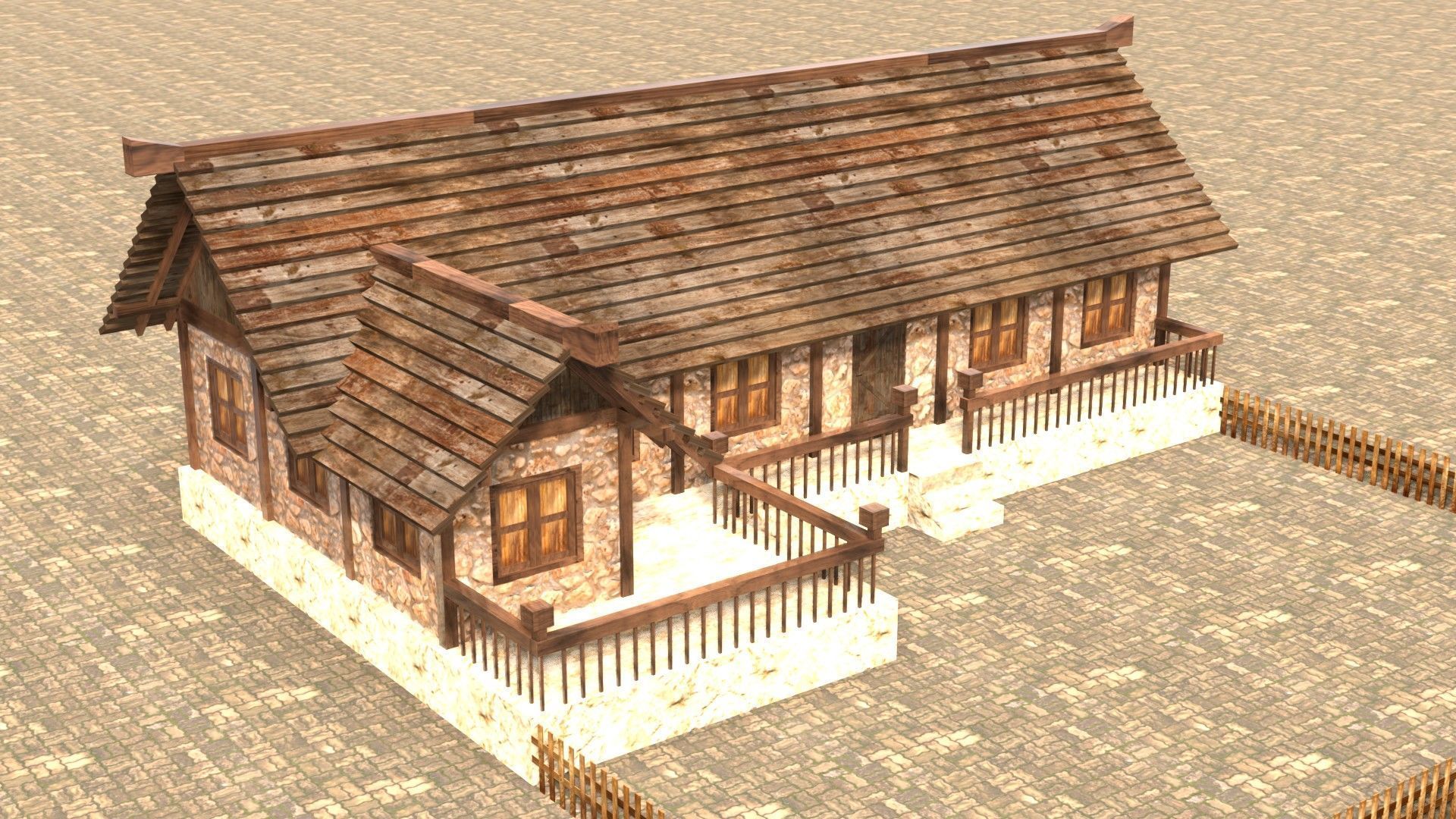 Low poly medieval mansion model Low-poly 3D model_4