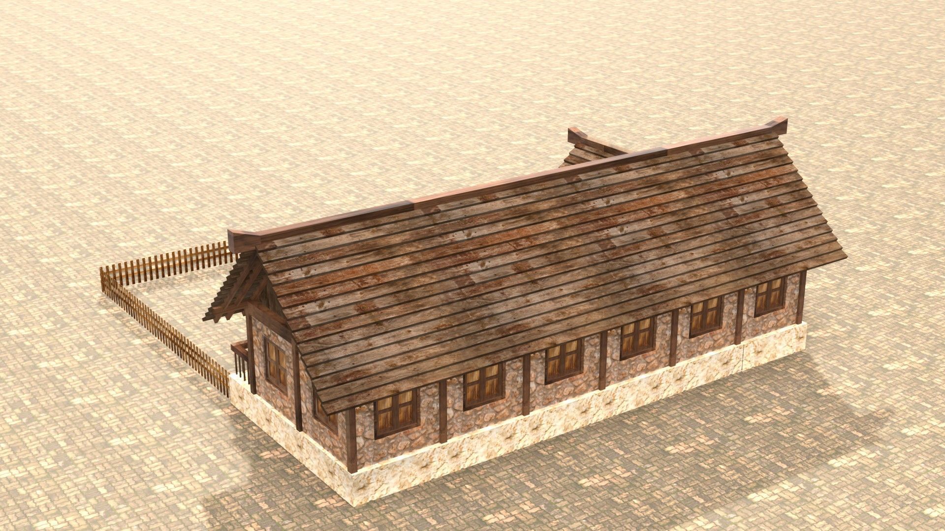 Low poly medieval mansion model Low-poly 3D model_8