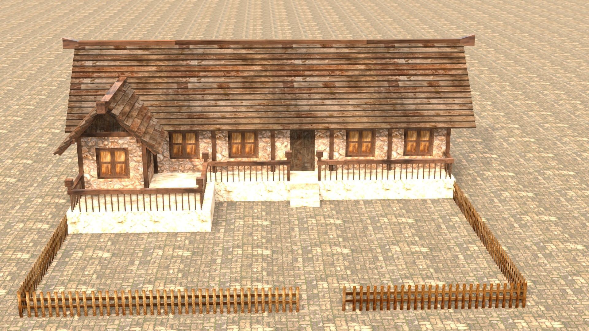 Low poly medieval mansion model Low-poly 3D model_1