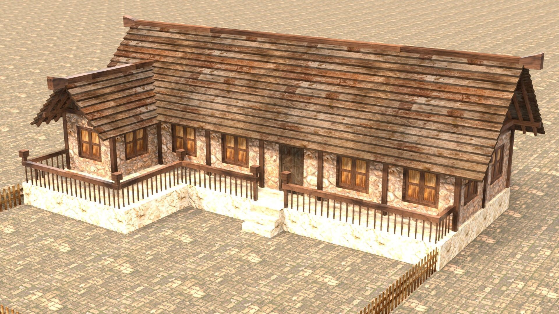 Low poly medieval mansion model Low-poly 3D model_2