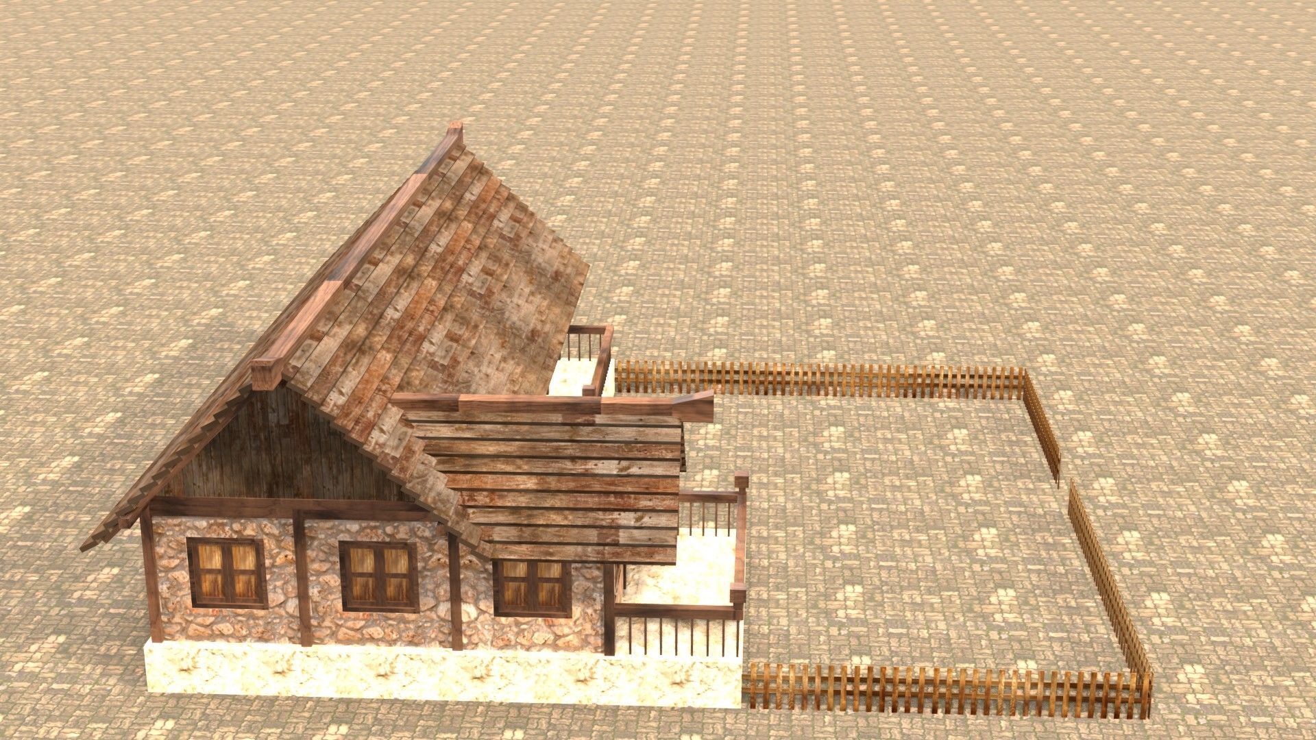 Low poly medieval mansion model Low-poly 3D model_6