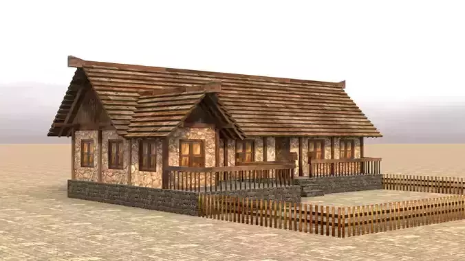 Low poly medieval home exterior Low-poly 3D model