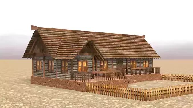 Low poly medieval hilltop house Low-poly 3D model