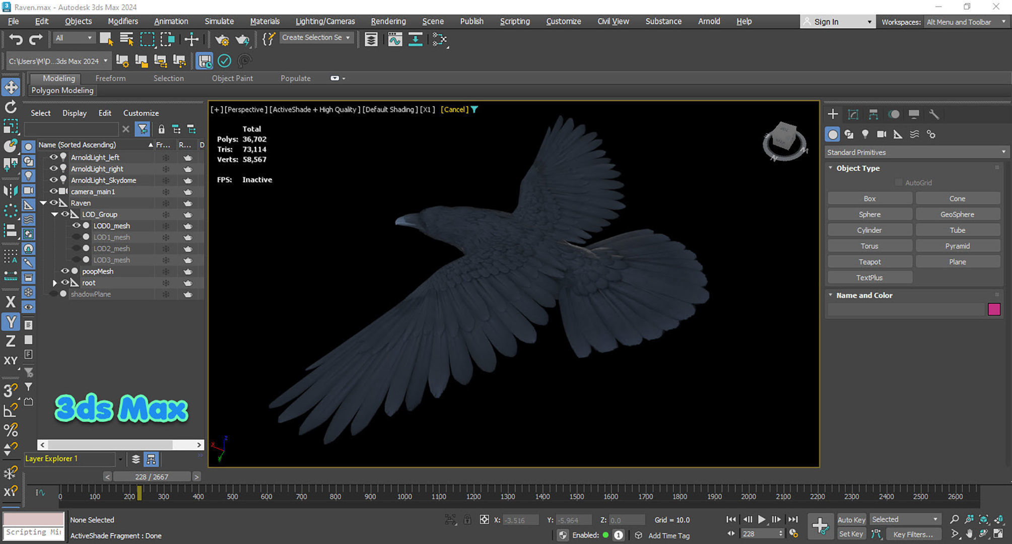 Realistic Animated Raven Low-poly 3D model_10