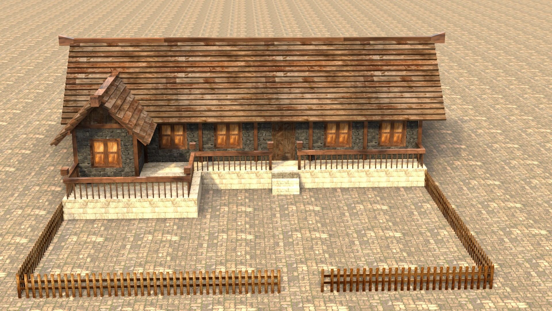 Low poly ancient village house Low-poly 3D model_1