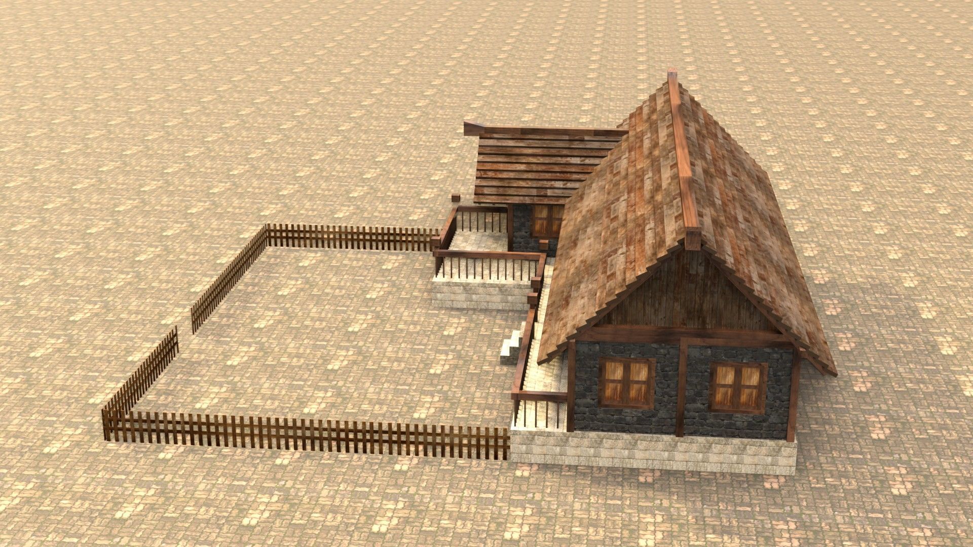 Low poly ancient village house Low-poly 3D model_9
