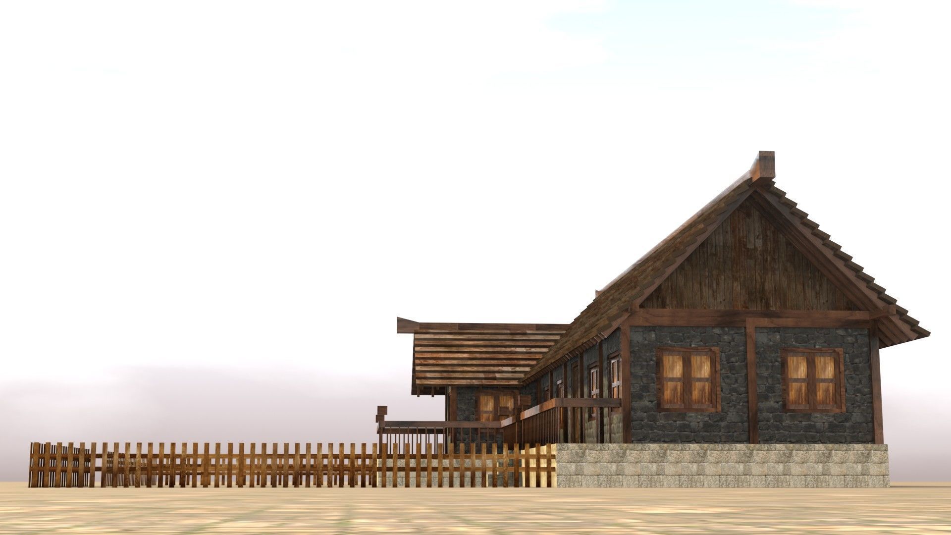 Low poly ancient village house Low-poly 3D model_12